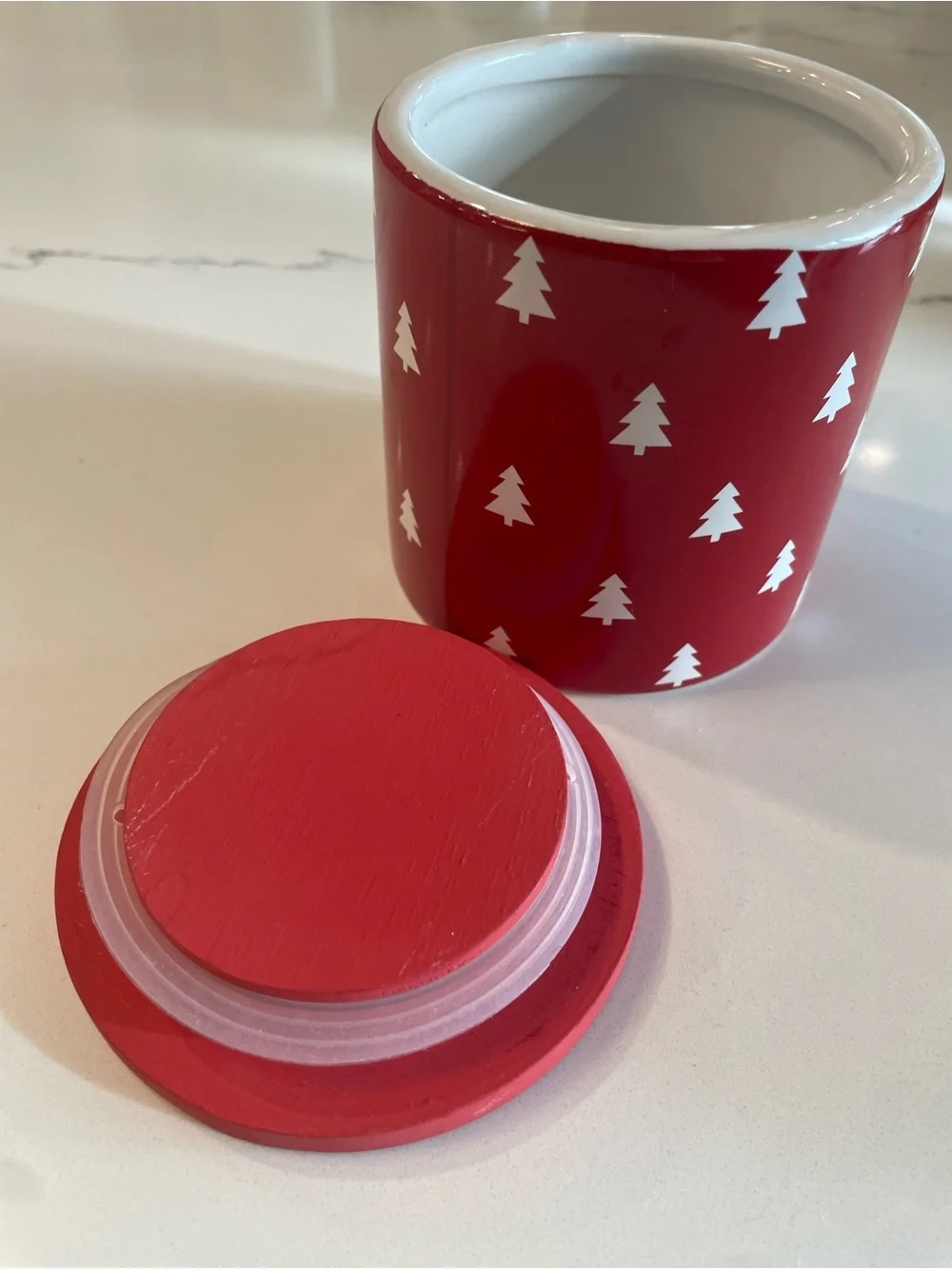 JOANN Place & Time Red Holiday Christmas Tree Stoneware Container With Lid